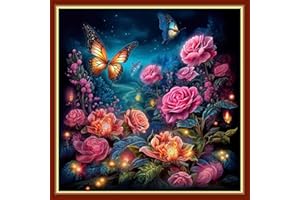Findvoor Stamped Cross Stitch Kits for Beginners Full Range of Cross Stitching Embroidery Pattern for Kids or Adults, 11CT DIY Needlepoint Embroidery Starter Kits-Flower Butterfly 17.7x17.7 inch