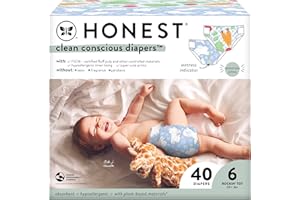 The Honest Company Clean Conscious Diapers | Plant-Based, Sustainable | Spring '24 Limited Edition Prints | Club Box, Size 6 (35+ lbs), 40 Count