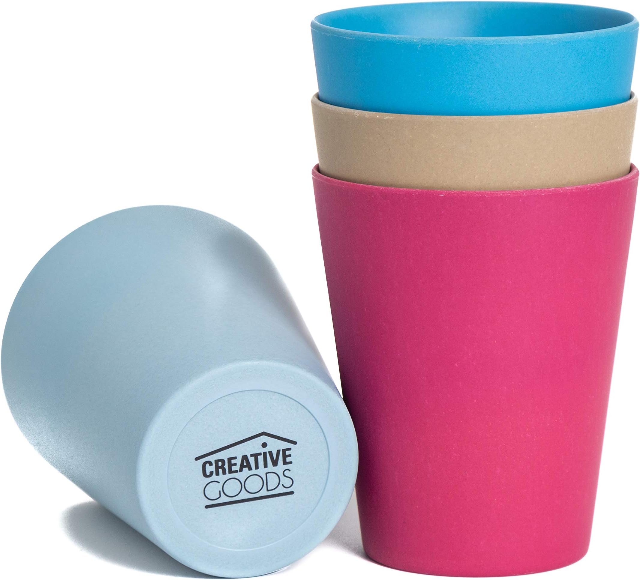 Creative Goods Bamboo Kids Cups (10 oz) - No BPA or Phthalates - Eco Friendly Toddler Cups Without Lids - Non Toxic Non Plastic - Set of 4 Drinking Cups for Kids - Ideal for Baby Showers and Birthdays