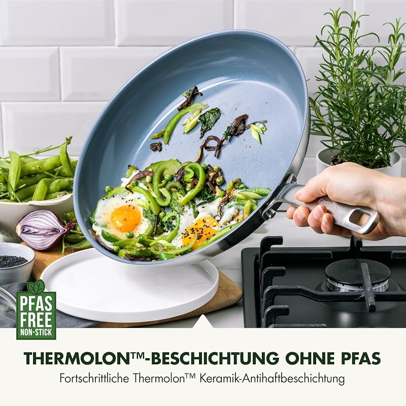 Treviso Edelstahl Gesunde Antihaftbeschichtung aus Keramik Non-Stick 24cm & 28cm Bratpfannenset, PFAS-frei, Induktion, Backofen geeignet, Spülmaschinenfest, Silber — Foto 3 von 8