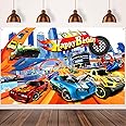 Hot Cars Birthday Banner Backdrop for Wheels Birthday PartyBackdrop,race car party supplies，race car birthday party supplies,Party Background banner(5x3ft)