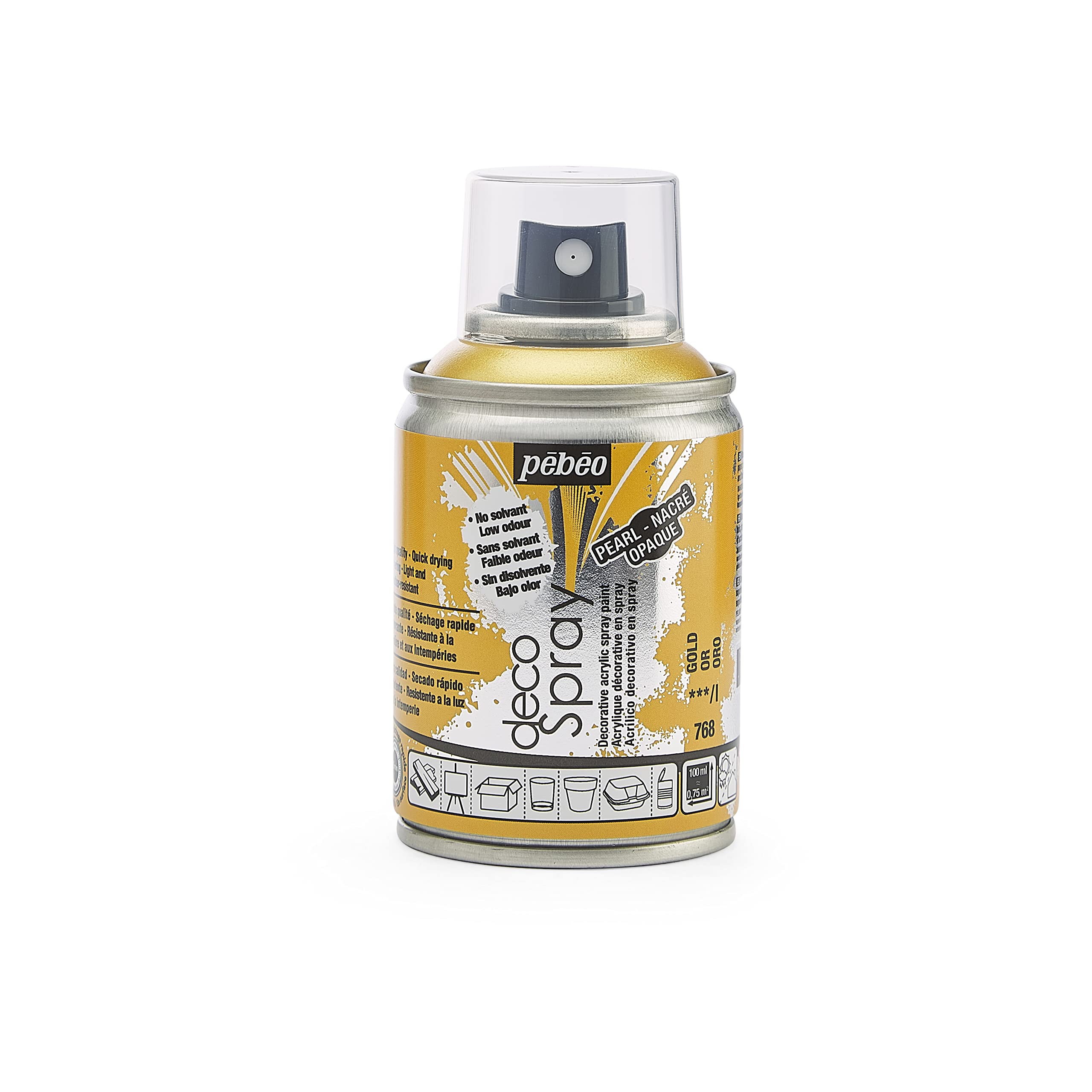 Pebeo 100ml Deco Spray, Acrylic, Gold, 10.5 x 5.2 x 5.2 cm, 093768