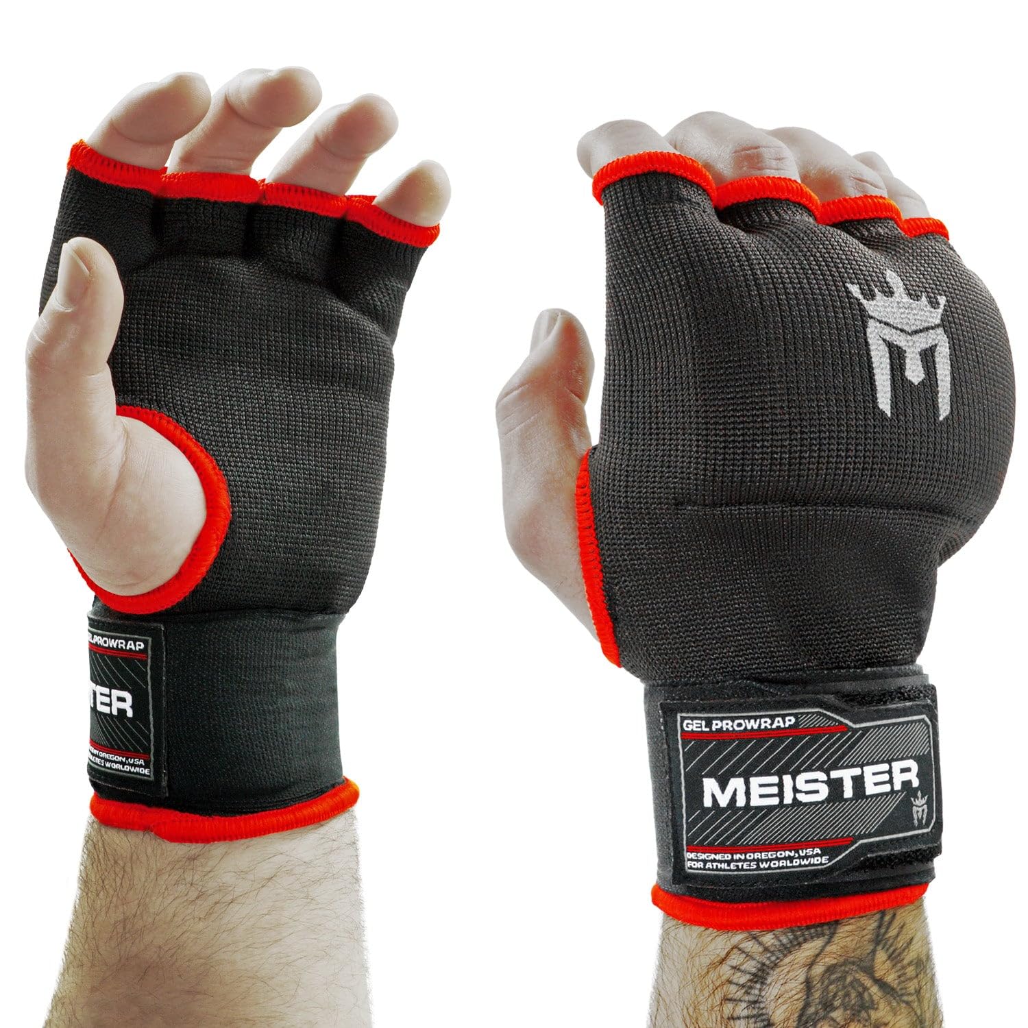 Meister Gel-Padded ProWrap Inner Hand Wrap Gloves (Pair) - Black/Red - Youth/X-Small