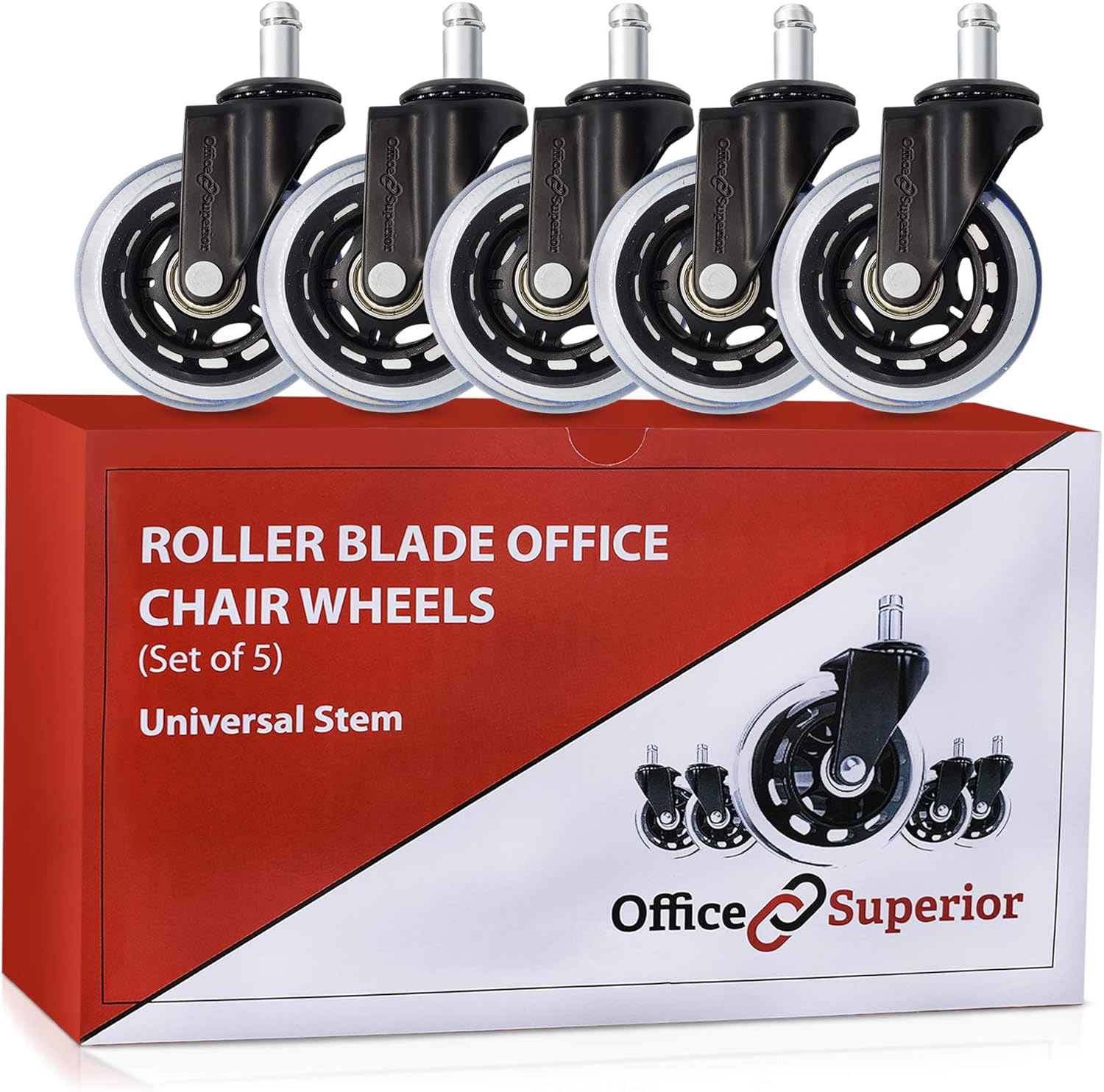 Office Chair Wheels Replacement (Set of 5) for Carpet, Hardwood, Wood, Tile, and Laminate Floor, Strong Casters to Replace Your Desk Floor Mat, Universal Fit : Office Products