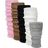 Chuarry 5 Pairs Women Fleece Lined Leg Warmers Warm Long Boot Socks Knit Thick Calf Warmers for Winter Ice Skating Daily Wear