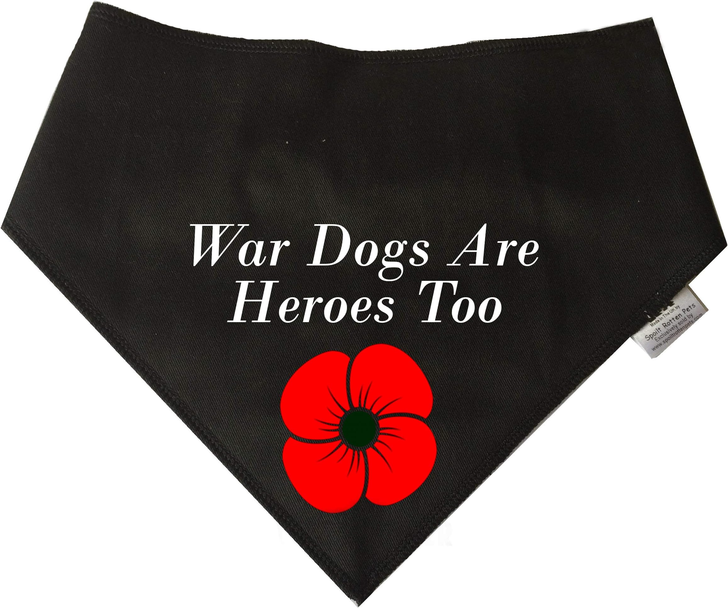 Spoilt Rotten Pets, S2 War Dog Remembrance - Service Dog Veterans Day Red Poppy Heroes Dog Bandana Suitable for Shih-tzu, Westies, Terriers & Cockerpoo Sized Dogs