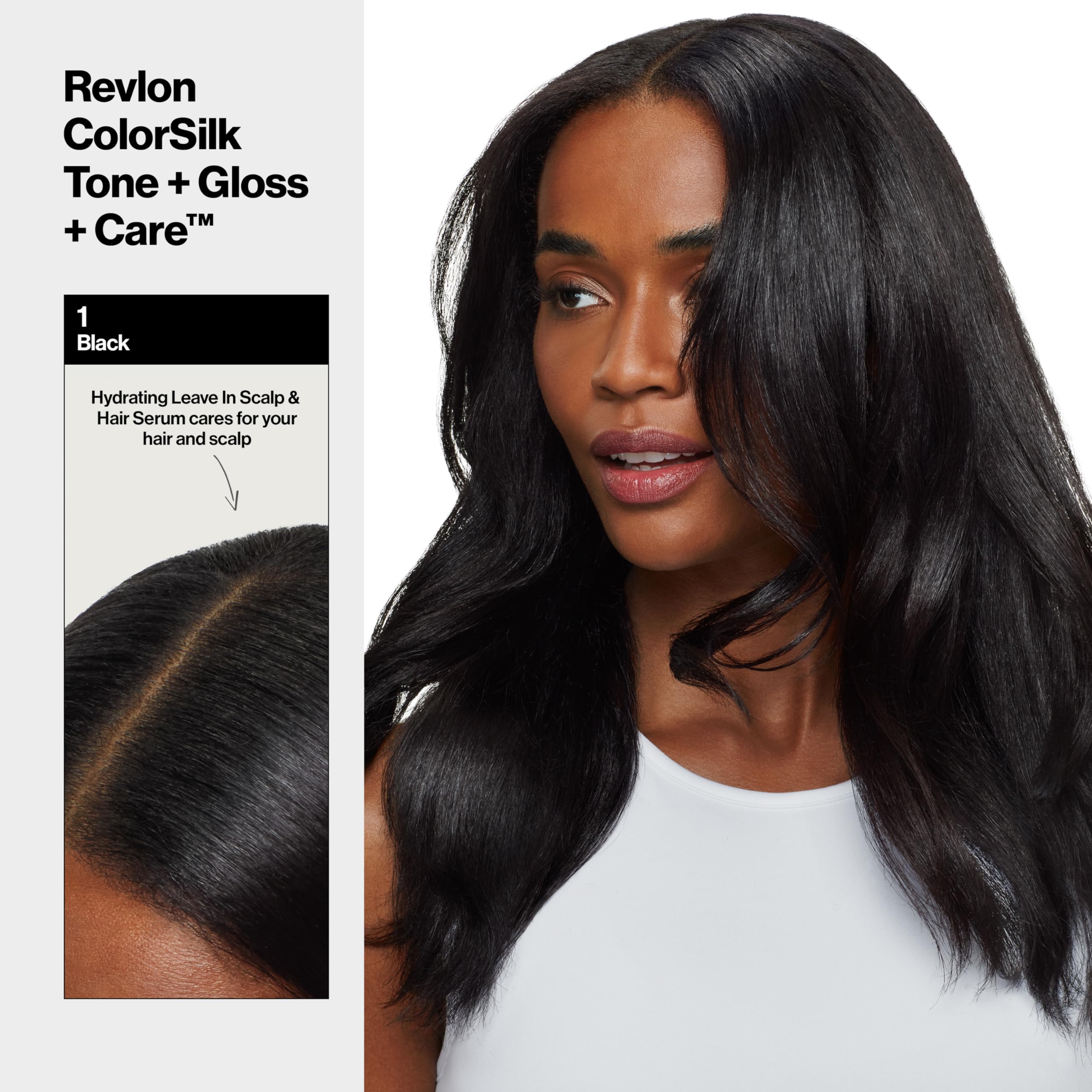 REVLON ColorSilk Tone + Gloss + Care Demi Permanent Hair Color, Dye Kit with Leave-In Scalp and Haircare Serum, 2x Shinier, 4x Stronger, 1 Black, 4.5 fl oz