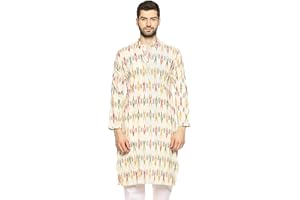 PAROKSH Men's Cotton Kurta Indian Kurta Classic Mandarin Collar Full Sleeves Side Split Ethnic Wear for Wedding