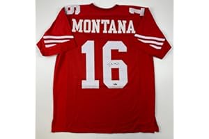 HOFSM.COM HALL OF FAME SPORTS MEMORABILIA Facsimile Autographed Joe Montana San Francisco Red Reprint Laser Auto Football Jersey Size Men's XL