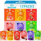 KONJOY Konjac Jelly Variety Pack, 12 Drinkable Jelly Pouches, 6 Flavors | Low Calorie, Gluten Free, Vegan, Vitamin C On-the-Go Treat, Lychee, Peach, Mango, Blueberry, Passion Fruit, Green Grape