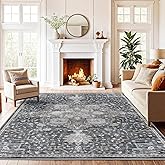AMADA HOMEFURNISHING 6x9 Area Rugs, Blue Low-Profile Washable Rug with Non-Slip Backing & Durable Edge Binding, Vintage Rugs 