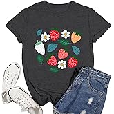 Ascrazy Strawberry Shirt for Women Fruit Lover T-Shirt Strawberries Farmer Gardener Tee Tops