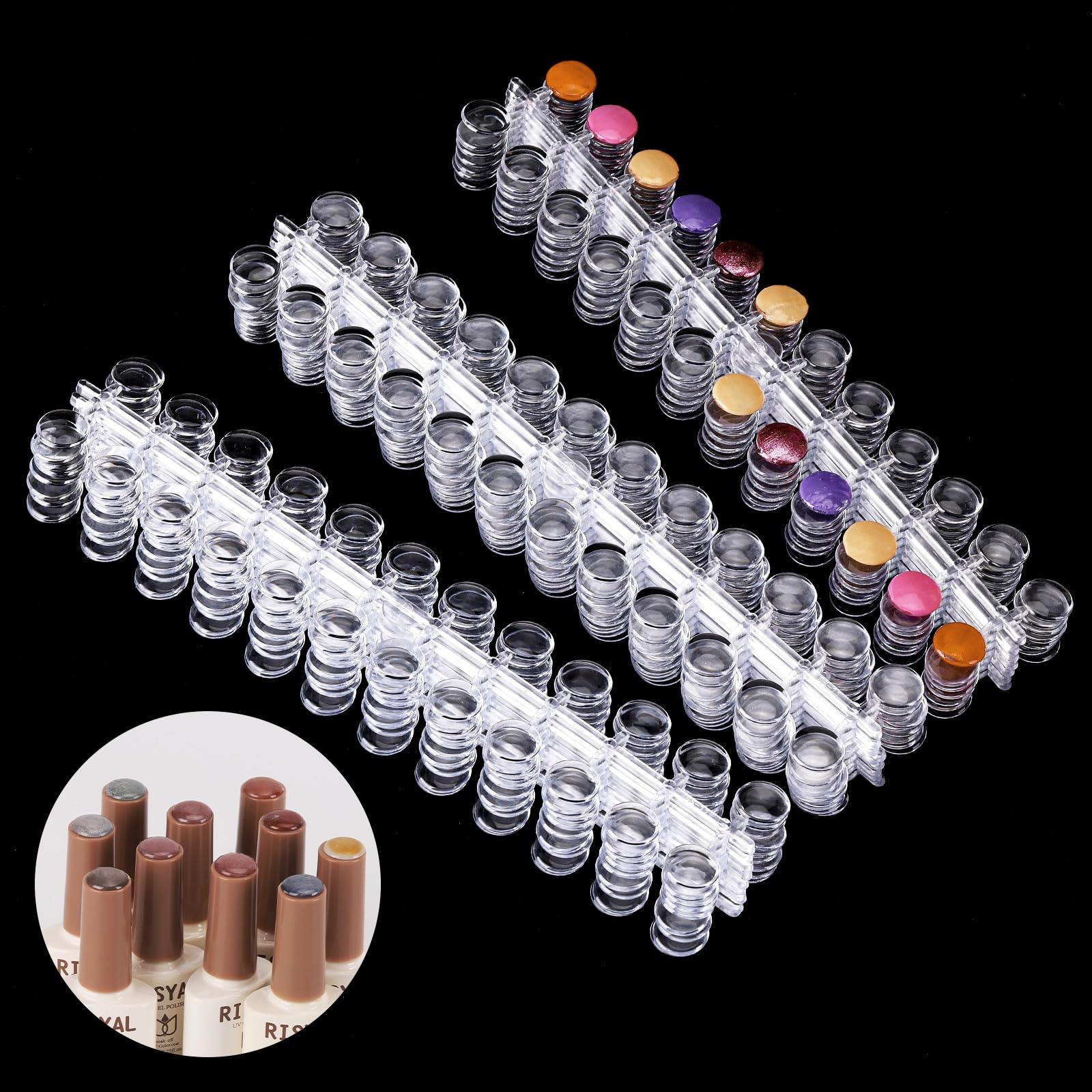 Photo 1 of Tbestmax 720 Pcs Nail Polish Swatch Dots Round False Nail Display Tips Transparent Nail Art Color Display Chart with Adhesive Sticker for Nail Polish Training Practicing