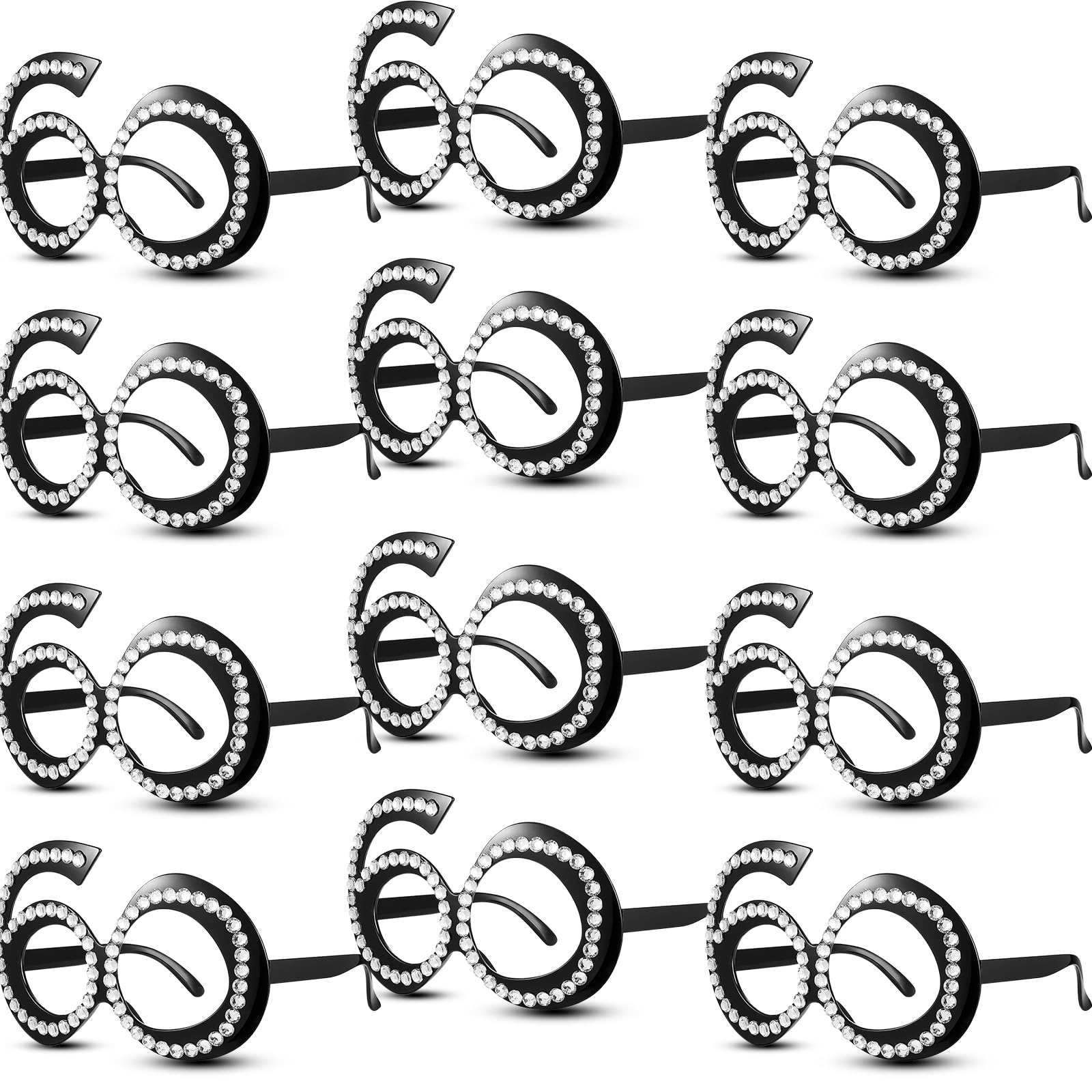 View 1 of 12 Pieces 60th Birthday Glasses, 60th Birthday Party Glasses, Funny Plastic Eyewear 60th Birthday Decorations for Women's Birthday Party Celebration Decor Favors(Black)
