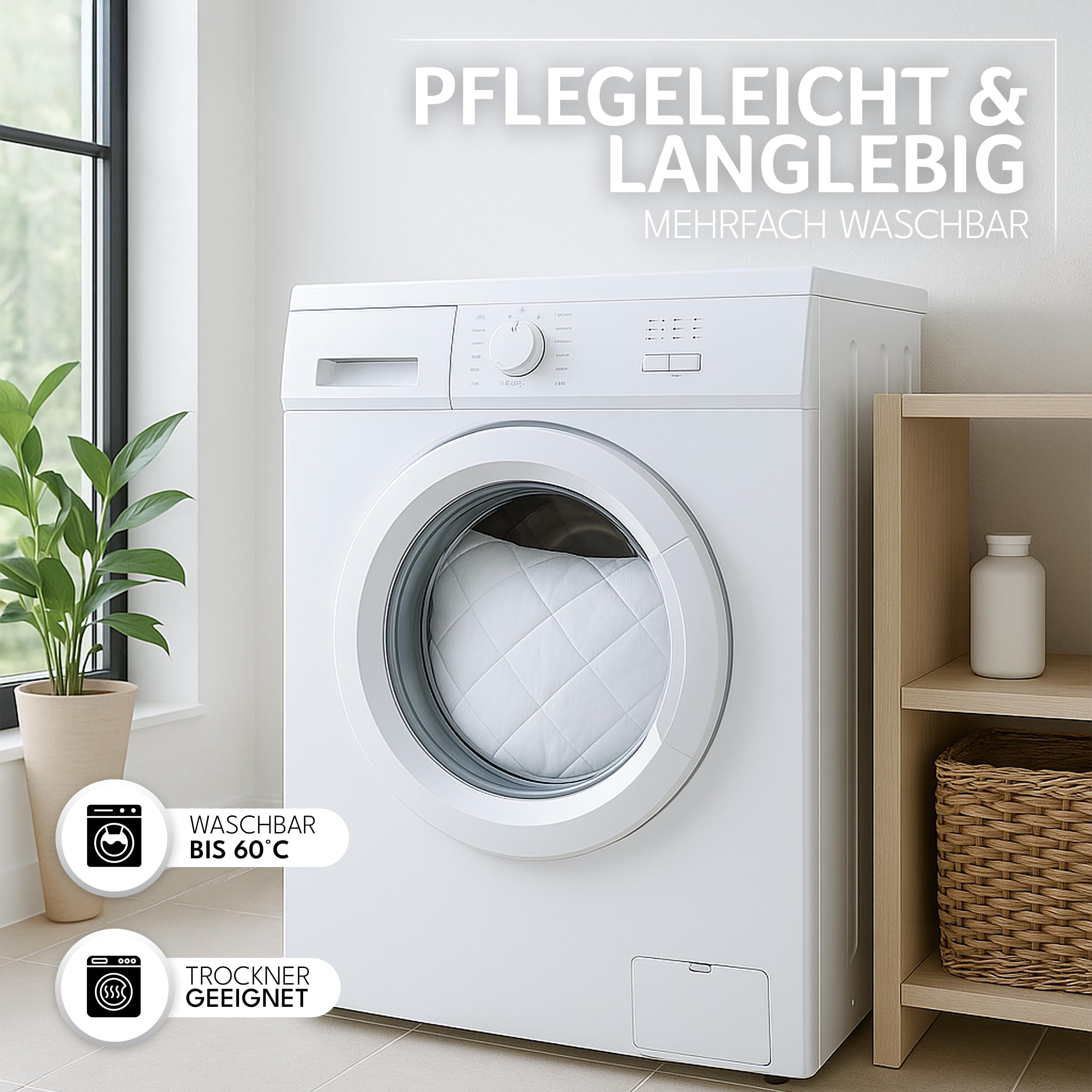 Polyester Kopfkissen (40x40 cm groß) - 2er Set Kissen für Bett und als Dekokissen - Mit Reißverschluss für Füllung - Sofakissen - Zierkissen für Couch und Sofa - Ökotex - Waschbar bis 60° - Weiß 7