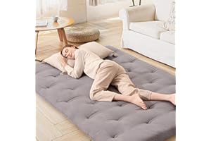 Foredawn Japanese Floor Mattress 60"x 80" Queen Size Futon Mattress, 2.5" Thicken Tatami Mat Sleeping Pad Foldable Roll Up Mattress Boys Girls Dormitory Mattress, Light Grey