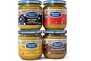 Caplansky’s Deli Mustard Four-pack Gift Set - Ballpark, Horseradish, Spicy, Old Fashioned whole grain - Case Pack 4 Count, 23