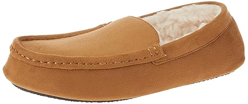 Amazon Essentials Men's Moccasin Slippers, Camel Microsuede, 11