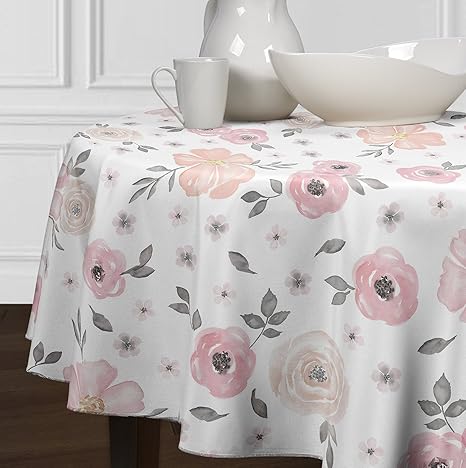 Amazon Com A Luxehome Blush Pink Grey White Shabby Chic Watercolor Rose Flower Floral Small Overlay Decorative Cover Table Top Tablecloth For Dining Room And Kitchen Round 60 Home Kitchen