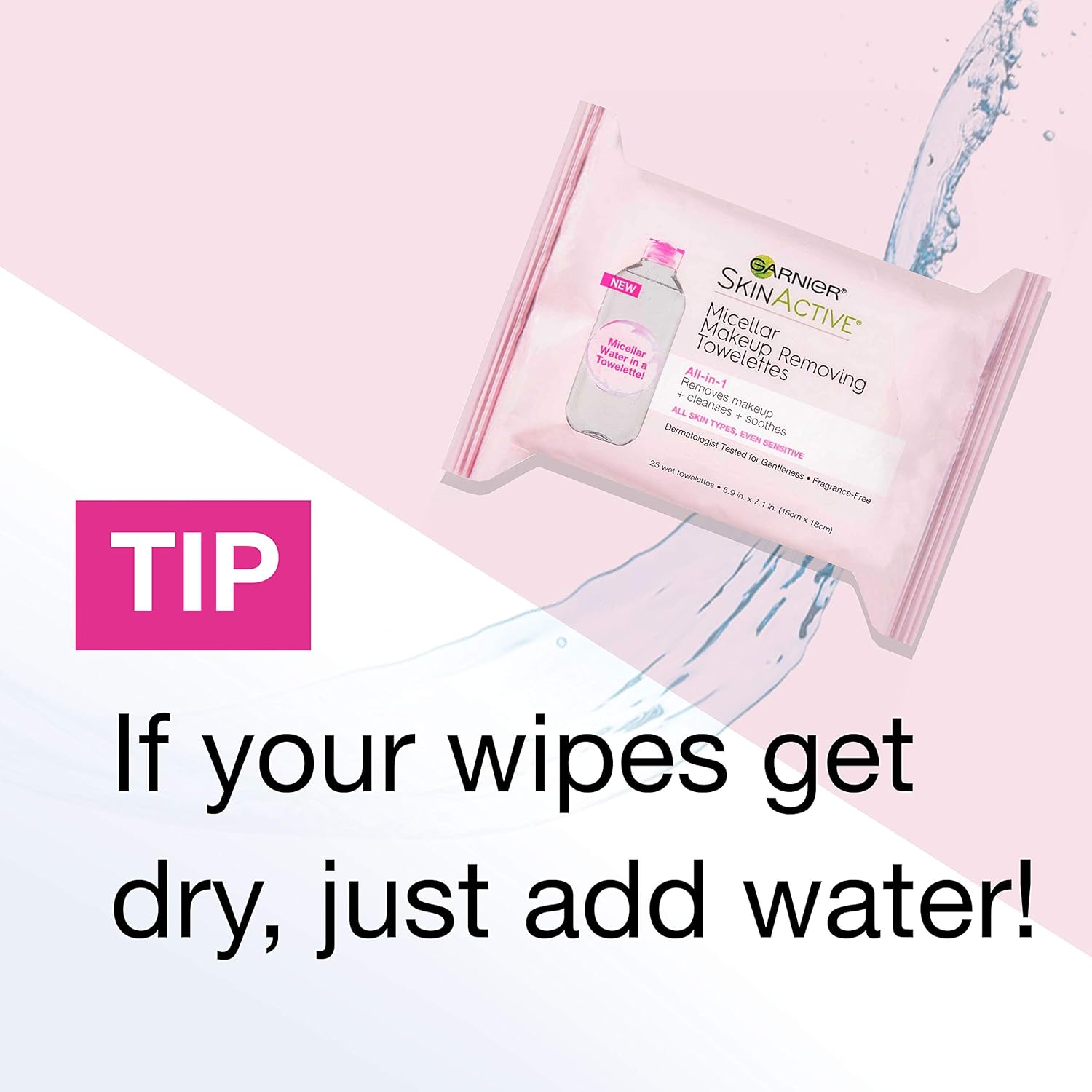 Makeup Remover Micellar Cleansing Wipes, Gentle for all Skin Types by Garnier SkinActive, 25 Count, 2 Pack: Beauty