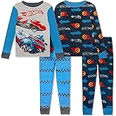 Hot Wheels 4 Piece Pajama Set - Toddler Boys Snug Fit PJ Set, Short Sleeve Shorts & Pants - Kids Sleepwear - Official License