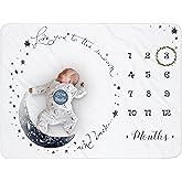 Yoothy Moon Baby Monthly Milestone Blanket - Boy & Girl, Soft Plush Photo Prop, Wreath & 12 Stickers, Large 51''x40''