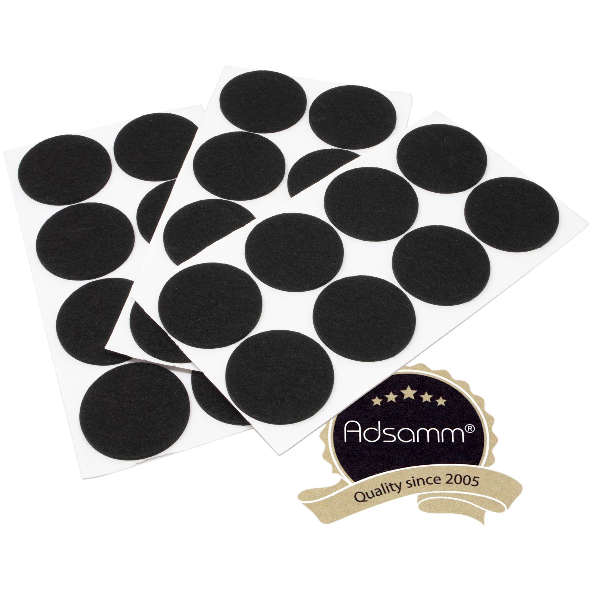 Adsamm® / 24 x self-adhesive felt pads/Black/ø 2.36'' (ø 60 mm) / round / 0.138'' / 3.5 mm thick stick-on furniture felt glides/Furniture & Chair Glides