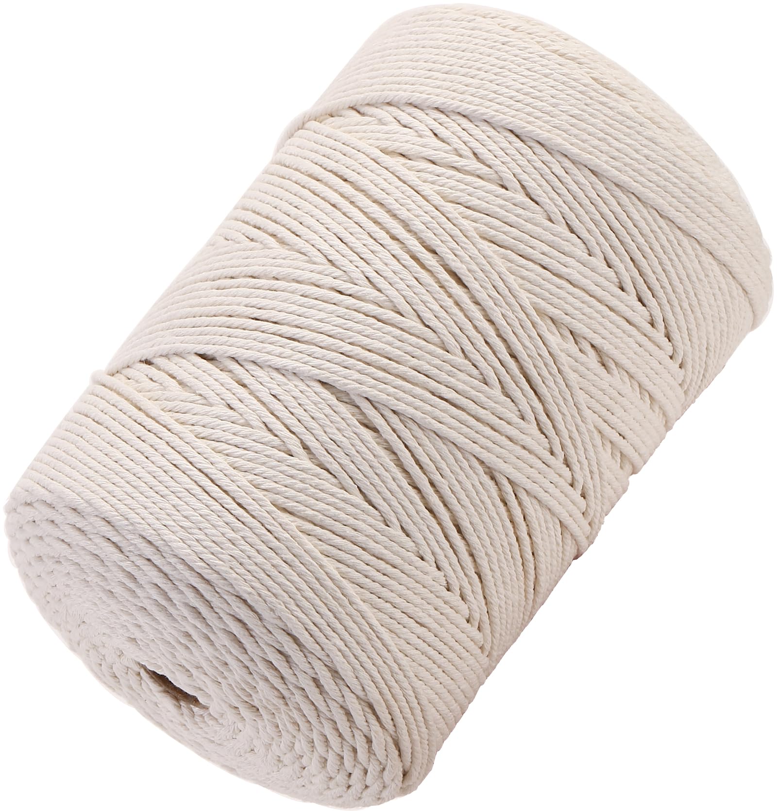 GOHOF Macrame Cord 3mm x 500m Premium Cotton Macrame Rope, 4 Strand Twisted Soft Cotton Cord, One of The Most Perfect Materials for Macrame Art, Cotton String Without Chemicals (Beige)