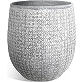 Worth Garden Large Grey Round Planter – 14.5" Dia x 17.5" H Lightweight Magnesium Oxide Cement Plant Pot with Texture – Raised Pattern Concrete Look – Drainage Hole – Indoor & Outdoor Use