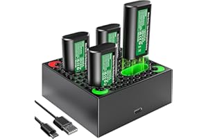 6AMLIFESTYLE 4 PCS Controller Battery Pack - Compatible with Xbox One & Series X|S - 4x1400mAh Rechargeable Battery Pack with Charging Station & USB C Cable, Charger Kit for All Xbox Controllers