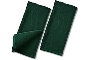 Jacquotha 2-Piece Hand Towels Set in Forest Green, Wavy Striped Jacquard Towels for Bathroom Kitchen Gifts (13x29 Inches, 100% Cotton)