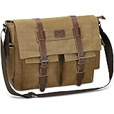 SUIKIHUM Canvas Crossbody Bag for Men and Women, Vintage Shoulder Bag with Multiple Pockets and Adjustable Strap, Fits 13 Inch Laptops, Coffee