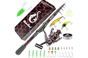 QUDRAKAST Fishing Rod and Reel Combos, Unique Design with X-Warping Painting, Carbon Fiber Telescopic Fishing Rod with Reel Combo Kit with Tackle Box, Best Gift for Fishing Beginner and Angler (240 Rod)
