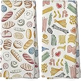 Mcehtle Pasta and Bread Food Kitchen Towels Set of 2, Bread Pasta Lovers Minimal Dining Room Decor Hand Towel, Kitchen Sets for Home Decorations Tea Towel Dish Towels 16x24 Inch