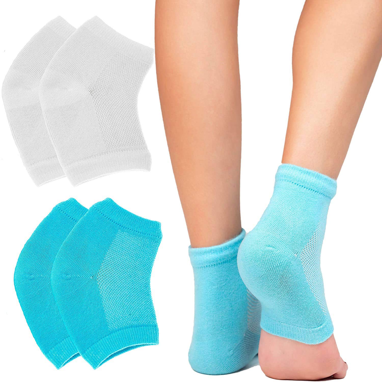 Moisturizing Socks, Gel Heel Socks, Toe Open Socks, Relieve Heel Pain Comfortable Soft Vented Moisturizing Socks Suitable for Male and Female Day Night Care Skin Dry Cracked High Heel, 2 Pairs