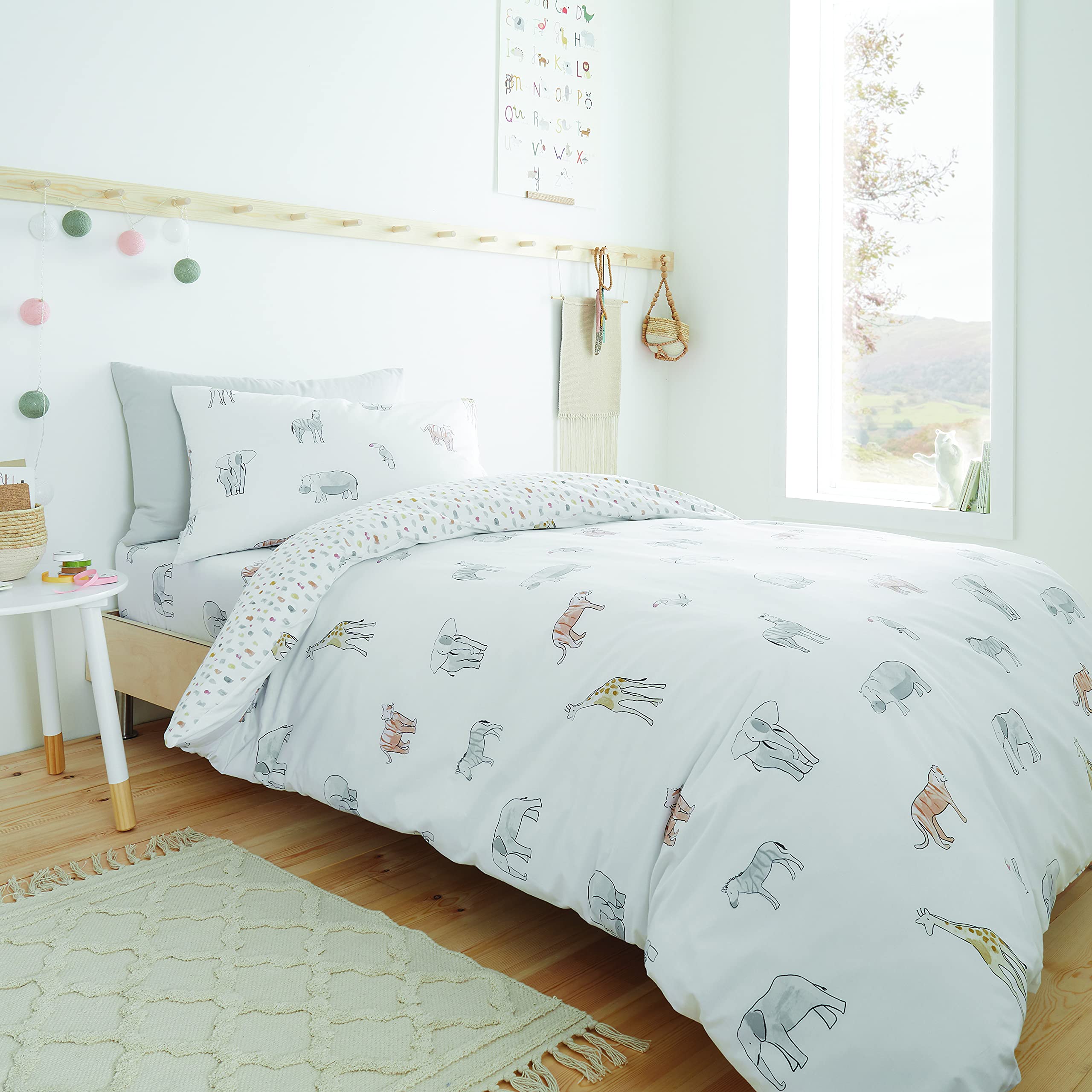 Bianca Zoo Animals Cotton Single Duvet Cover Set with Pillowcase White