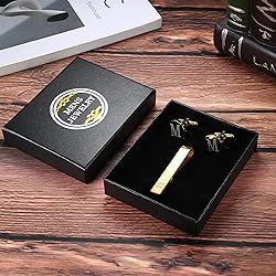LOYALLOOK Gold Initial Cufflinks and Tie Clip Set