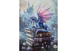 TCDZMYGS Stamped Cross Stitch Kits for Beginners Adults,Dragon Books Patterns Dimensions Needlepoint Art Crafts,Counted Cross Stitch Kits Embroidery Kits for Beginners Adults for Home Decor 11.8x15.8 inch