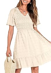 BTFBM Womens Beach Vacation Dress V Neck Short