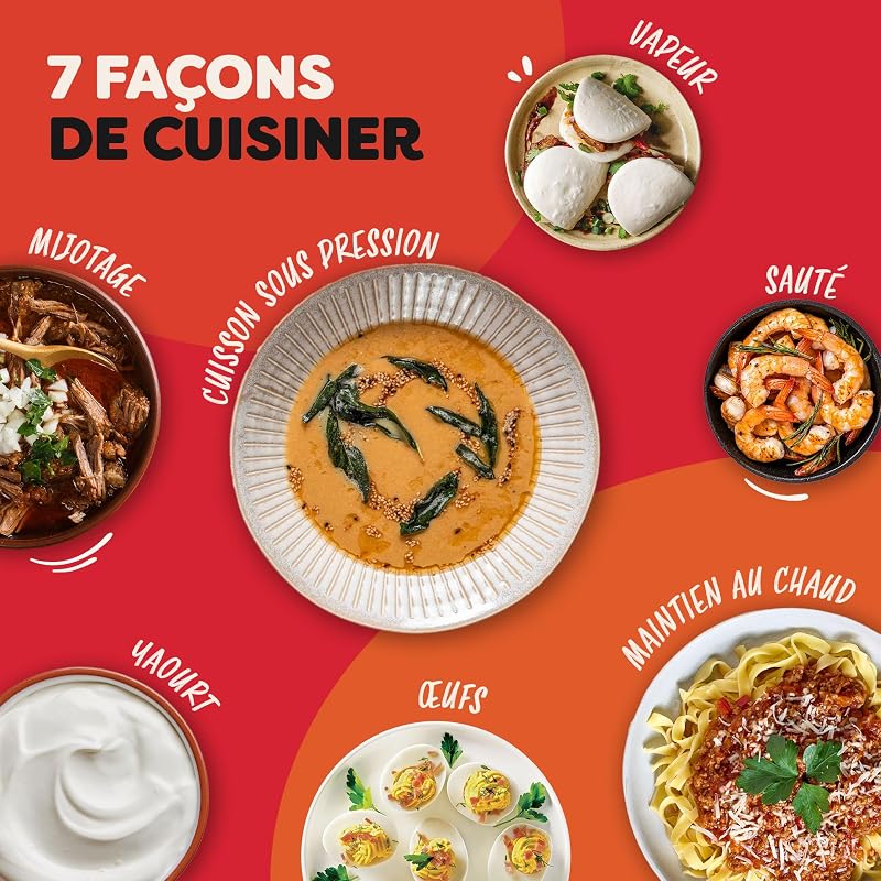 Multicuiseur, 3,8 L, cuiseur intelligent 7 en 1 - Autocuiseur, mijoteuse, cuiseur à riz, sauteuse, yaourtière, cuiseur vapeur et réchauffeur d'aliments - Noir