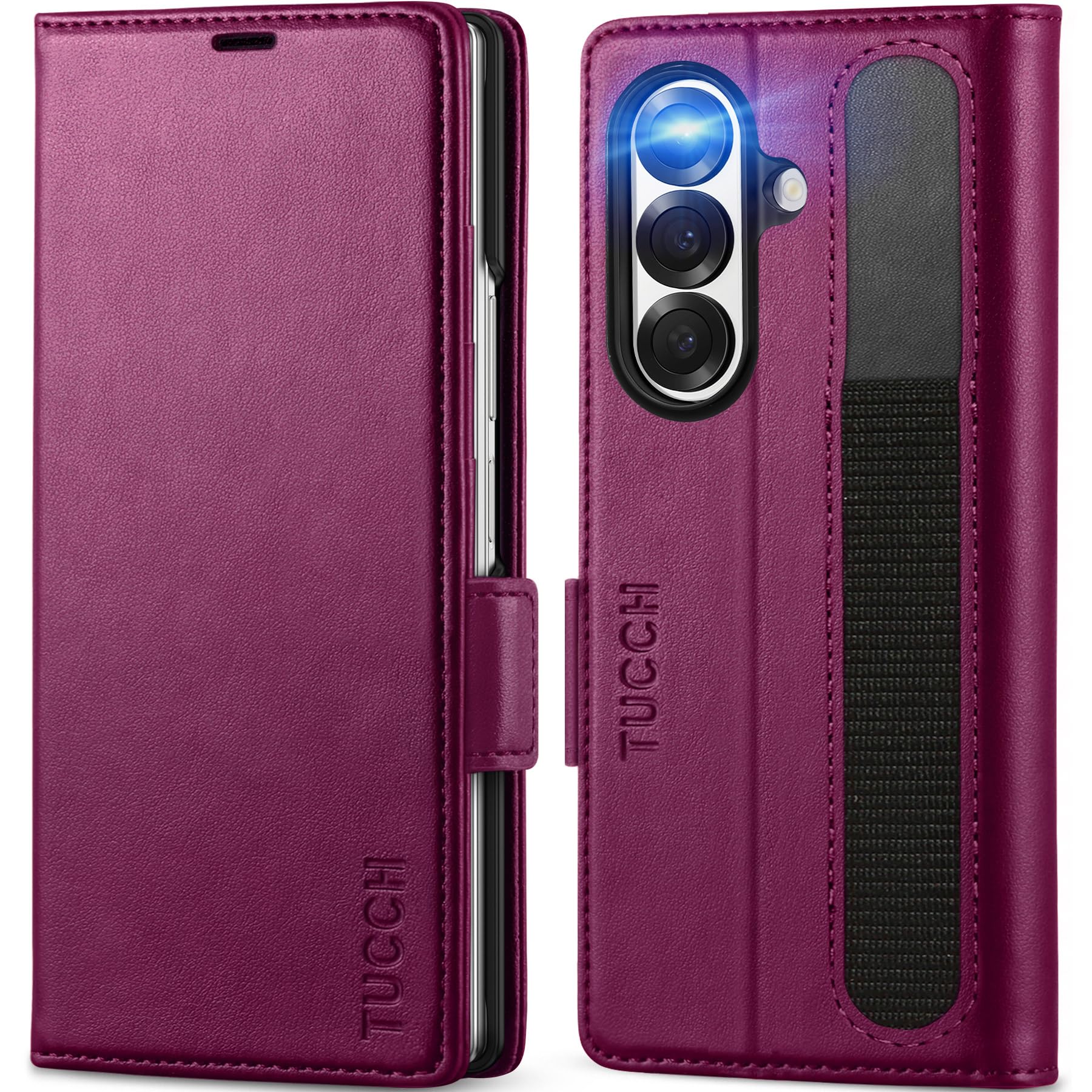 Photo 1 of TUCCH Wallet Case Compatible with Galaxy Z Fold7 (8.0") 2025 Plum Purple, RFID Blocking | 4 Card Holder | Kickstand | Shockproof PC Shell | PU Leather | Magnetic Closure | Protective Flip Cover