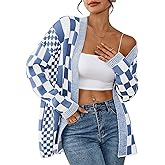 Pink Queen 2026 Checkered Cardigan Sweaters for Women Casual Long Sleeve Plaid Knit Outwear Coats with Pockets