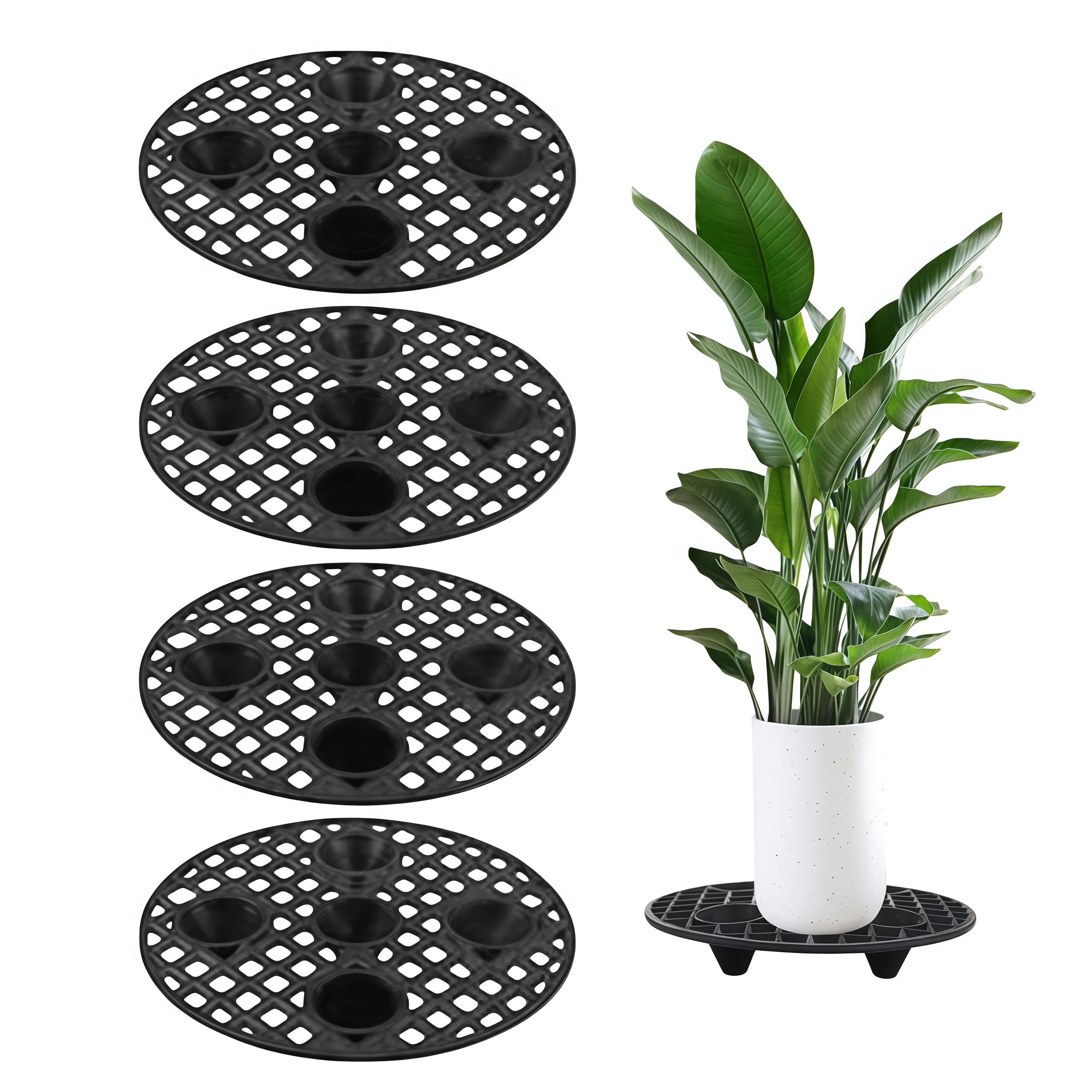 Loopunk Plant Stand, Level Pot Elevator, Stands Outdoor, Black Round Flower Pot Holder, Plastic Risers for Indoor, Garden, Deck - 4 Pcs