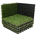 XLX TURF Artificial Grass Turf Tiles Interlocking Set 6 Pieces, Square Fake Grass Tiles Self-draining for Pet Indoor/Outdoor Flooring Decor, 12"x12", 8 Buckle Systerm