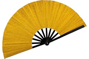 SIISSAPEKSID 13" Glitter Large Rave Fans Clap Fans for Line Dancing Folding Clack Handheld Foldable Decorative Fans Hand Fan for Dance, EDM Music Festivals & Parties(Golden)