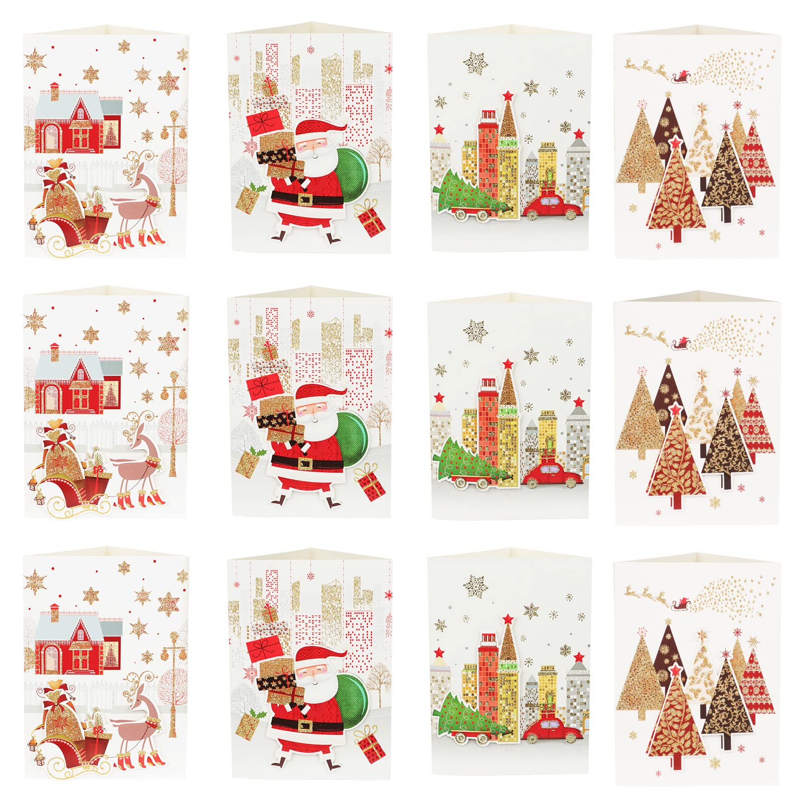 12Pcs Christmas Musical Greeting Cards Blank with Envelope Santa Christmas Tree Reindeer Sound Greeting Card New Year Musical Greeting Cards for Xmas Greeting Cards (Christmas Tree & Santa)