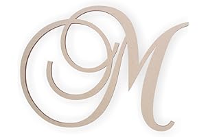 Jess and Jessica Wooden Letter M, 8" Long x 1/4" Thick – Large Wooden Letters for Wall Decor, Unfinished Monogram Cursive Large Letters for Wall Decor or Kids' Nursery Design - Brock Script Font