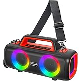 Portable Bluetooth Speaker Wireless,140W Peak Loud Sound with 2 Subwoofers and 2 Tweeters, Plus Bass Boost, IP65 Waterproof Outdoor Speaker, 24H Playtime, RGB Lights, TF/AUX/USB/Mic Input, Large Party