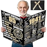 Turypaty Large 85th Birthday Card With Envelope for Men Women, 1941 Black Gold Happy 85th Birthday Giant Guest Signature Book Gifts, Big Vintage 1941 85 Greeting Card Decoration Party Supplies
