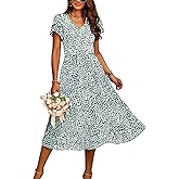 BTFBM Women Casual Summer Short Ruffles Tiered Sleeve Smocked Midi Dresses Bohemian Floral V Neck Wedding Guest Long Dresses